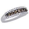 10K White Gold Brown Round Diamond Wedding Band 3 Row Anniversary Ring 0.50 CT.