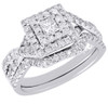Diamond Bridal Set White Gold Princess Solitaire Engagement Wedding Ring 0.89 Ct