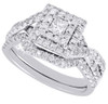 Diamond Bridal Set White Gold Princess Solitaire Engagement Wedding Ring 0.89 Ct