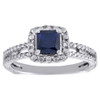 925 Sterling Silver Created Blue Sapphire & Diamond Halo Engagement Ring 0.03 Ct