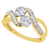 14K Yellow Gold Two Stone Cluster Diamond Infinity Flower Engagement Ring 1/2 Ct
