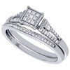 10K White Gold Genuine Diamond Wedding Bridal Set Ring Contour Band 0.21 Ct.