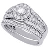 14K White Gold Round Solitaire Diamond Halo Wedding Ring Bridal Set 1.15 Ct.