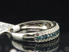 Ladies 10K White Gold Blue Diamond Engagement Ring Wedding Band Set 3 Row .39 Ct