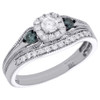 14K White Gold Blue Diamond Milgrain Edged Engagement Ring Bridal Set 0.50 Ct.
