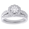 14K White Gold Diamond Bridal Set Halo Engagement Ring + Wedding Band 0.49 CT.