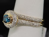 Ladies 14K Yellow Gold Blue Diamond Solitaire Engagement Ring Bridal Set 1.20 Ct