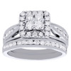 10K White Gold Round Diamond Wedding Bridal Set Halo Ring Channel Set Band 1 Ct.