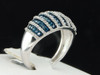 Ladies 10K White Gold Blue Diamond Engagement Ring Domed Wedding Band Bridal Set