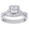 10K White Gold Diamond Bridal Set Square Engagement Ring + Wedding Band 0.50 CT.