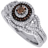 Brown Diamond Bridal Set Ladies Solitaire 10K White Gold Wedding Ring 1/2 CT.