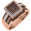 Red Diamond Bridal Set Ladies Square 10k Rose Gold Round Wedding Ring 0.40 Ct.