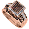 Red Diamond Bridal Set Ladies Square 10k Rose Gold Round Wedding Ring 0.40 Ct.
