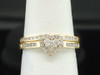 Ladies 10K Yellow Gold Diamond Engagement Ring Heart Wedding Band Bridal Set .5C