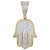 10K Yellow Gold Genuine Diamond Ancient Hamsa Hand Pendant 1.85" Charm 0.70 CT.