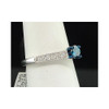 Ladies 10K White Gold Round Solitaire Blue Diamond Engagement Ring Bridal Set