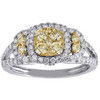 14K White Gold Natural Yellow Diamond Flower Split Shank Engagement Ring 1.20 Ct