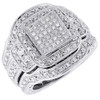 Diamond Bridal Set 10K White Gold Pave 3 Piece Engagement Wedding Ring 0.60 Tcw.