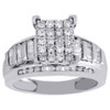 .925 Sterling Silver Round & Baguette Diamond Rectangle Engagement Ring 0.75 Ct.