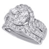 14K White Gold Round & Baguette Diamond Flower Engagement Bridal Set 2.50 Ct.