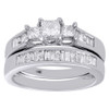 14K White Gold 3 Stone Princess Solitaire Diamond Wedding Ring Bridal Set 1 Ct.