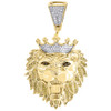 Yellow Diamond Lion Pendant Mens 10K Gold Round Cut Pave Head Charm 0.63 Tcw.