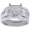 Diamond Bridal Set .925 Sterling Silver Antique Filigree Engagement Ring 0.57 Ct
