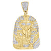10K Yellow Gold Charm Real Diamond Egyptian Pharaoh King Tut Pendant 0.20 Ct.