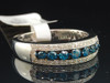 Ladies 10K White Gold Blue & White Diamond Engagement Ring Wedding Band 0.52 Ct.