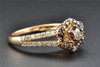 Brown Solitaire Diamond Engagement Ring Star Halo Round Cut 14K Rose Gold .96 Ct