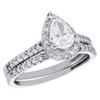 14K White Gold Pear Solitaire Diamond w/ Halo Engagement Ring Bridal Set 1 Ct.
