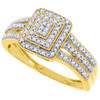 Diamond Engagement Wedding Ring 10K Yellow Gold Round Pave Square Head 0.15 Ct.