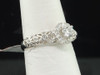 Solitaire Diamond Halo Engagement Ring 14K White Gold Flower Design 1/2 Ct
