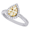 14K White Gold Natural Yellow Diamond Teardrop Halo Engagement Ring 0.88 Ct.