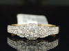 Solitär-Halo-Verlobungsring mit 3 Steinen und Diamanten, 14 Karat Gelbgold, Rundschliff, 0,55 ct