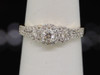 Solitaire 3 Stone Diamond Halo Engagement Ring 14K Yellow Gold Round Cut 0.55 Ct