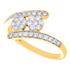 14K Yellow Gold Two Stone Cluster Diamond Flower Bypass Engagement Ring 1/2 Ct.