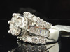 Diamond Flower Engagement Ring 14K White Gold Round & Baguette Cut 4 Ct