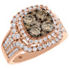 14K Rose Gold Brown Diamond Square Halo Flower Cocktail Anniversary Ring 2 Ct.