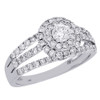 14K White Gold Round Solitaire Diamond Flower Halo Ladies Wedding Ring 1.01 Ct.