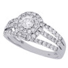 14K White Gold Round Solitaire Diamond Flower Halo Ladies Wedding Ring 1.01 Ct.