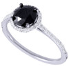 Black Diamond Solitaire Engagement Ring 14K White Gold Round Cut Halo 1.40 Ct