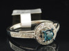 Ladies 10K White Gold Halo White Blue Diamond Engagement Ring Wedding Bridal Set