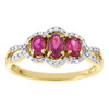 Diamond Three Stone Engagement Ring 10K Yellow Gold Oval Created Ruby 0.93 Tcw.