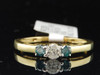 3 Three Stone Blue Diamond Engagement Ring 10K Yellow Gold Round Cut 0.37 Ct