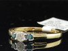 3 Three Stone Blue Diamond Engagement Ring 10K Yellow Gold Round Cut 0.37 Ct