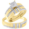 Diamond Trio Set 10K Yellow Gold Pave His & Her Engagement Wedding Ring 1/2 Tcw.