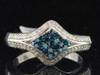 Blue Diamond Cluster Oval Right Hand Cocktail Ring .925 Sterling Silver 0.50 Ct