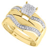 Diamond Trio Set 10K Yellow Gold Pave Square Engagement Wedding Ring 0.40 Tcw