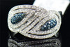 Blue Diamond Leaf Fashion Ring Ladies 10K White Gold Round Pave Cocktail 0.40 Ct